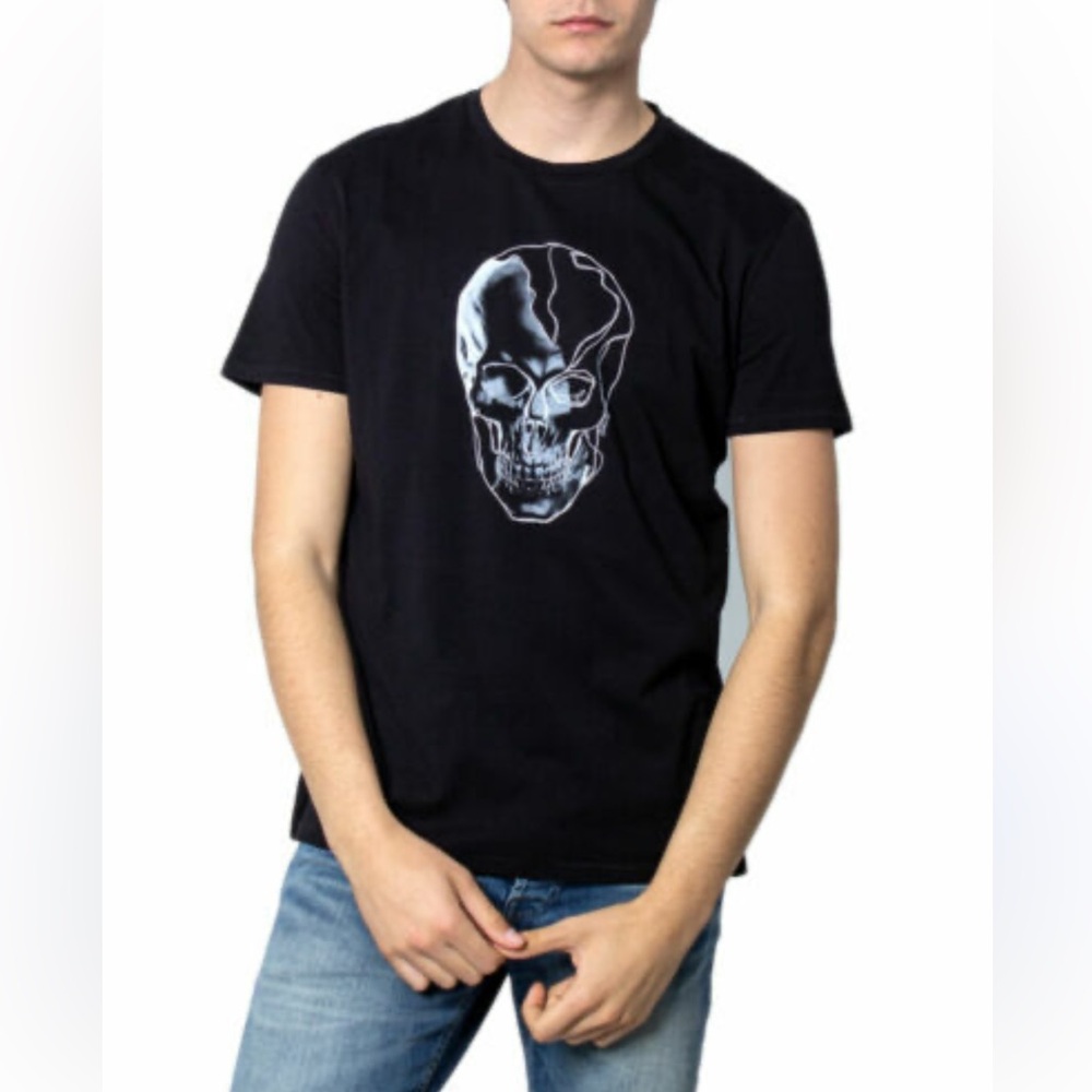 JUST CAVALLI Black Skull Motif Graphic T Shirt Top 100% Cotton Men’s Size Large